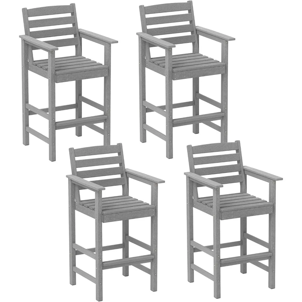 مجموعة كراسي Adirondack للفناء مكونة من 4 قطع، كرسي بارتفاع قضيب HDPE مع مساند للذراعين ومسند للقدمين، وكراسي بار شرائحية عالية الجودة للاستخدام الخارجي مع