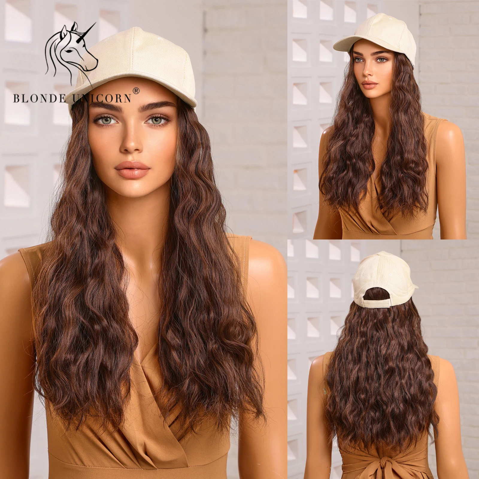 Blonde Unicorn Hat wigs Cap with Hair Ombre Brown Blonde Color Connect Synthetic Hair Women Daily Party High Temperature