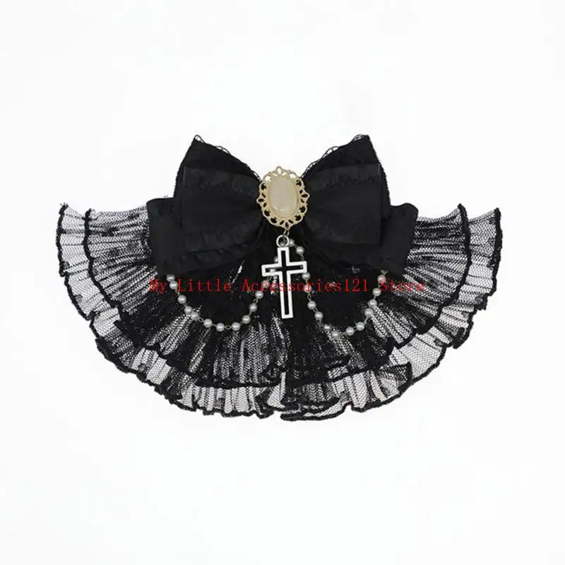 

Dark Series Bowknot Hair Clip Jabot Collar Ponytail Holder for Daily Hairstyling