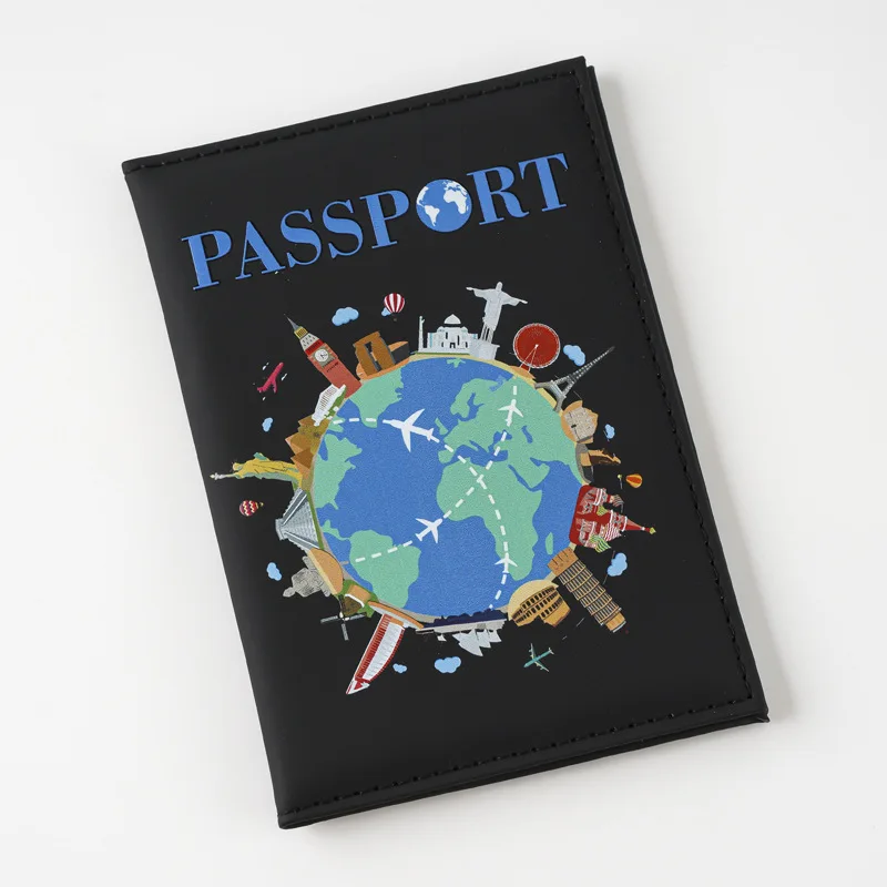 Funda delgada para pasaporte, mapa de dibujos animados de Color impreso, portátil, de cuero PU, Clip para billetes, tarjeta de identificación, pasaporte, esencial de viaje
