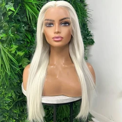 FANXITION Platinum Blonde Lace Front Synthetic Wig Long Silky Straight Lace Front Wig Natural Hairline Heat Fiber Hair Daily Wig