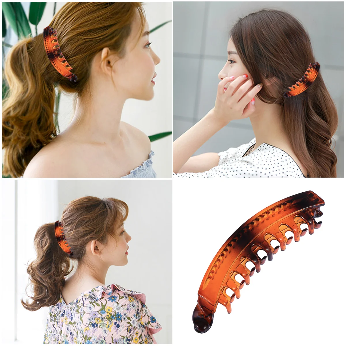 

6Pcs Women Banana Hair Clip Toothed Ponytail Holder Strong Grip Durable Plastic Hair Claw Turtle Shell Color for Daily Work