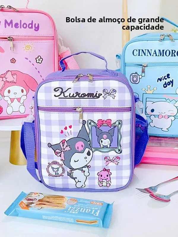 Bolsa Térmica Grande de Lona PU com Desenho Animado, Lancheira Divisória para Estudantes, Bolsa Transversal para Marmita, Org...