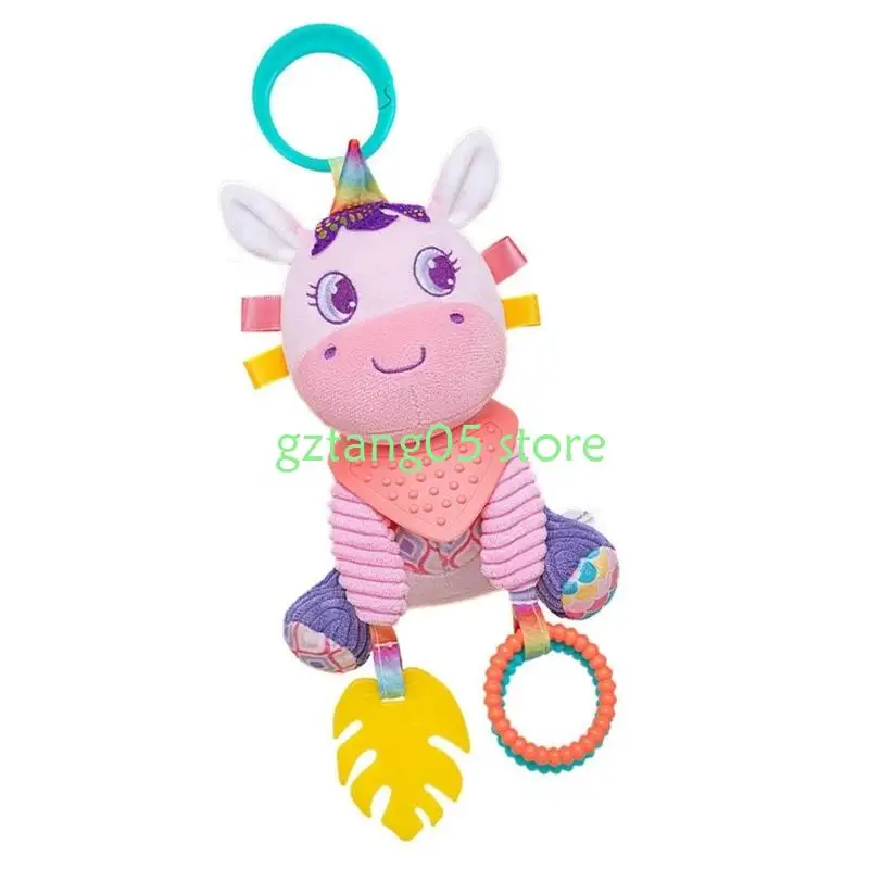 57EE لعبة حسية تنموية لمقاعد السيارة لعربات الأطفال دمية على شكل حيوان من القطيفة مع مؤثرات صوتية وخطوبة بصرية #2