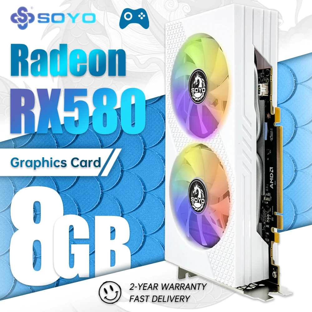 SOYO New AMD RX580 8G RGB gaming graphics card GPU 256bit PCIe x16 3.0 GDDR5 video memory DP suitable for desktop PC  video card