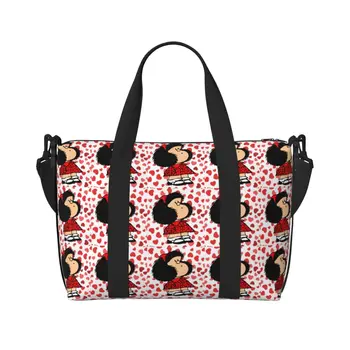 Sac fourre-tout personnalisé Mafalda Power avec un visage surpris pour femmes, sac de voyage à bandoulière de grande capacité Quino Kawaii Cartoon Beach Gym