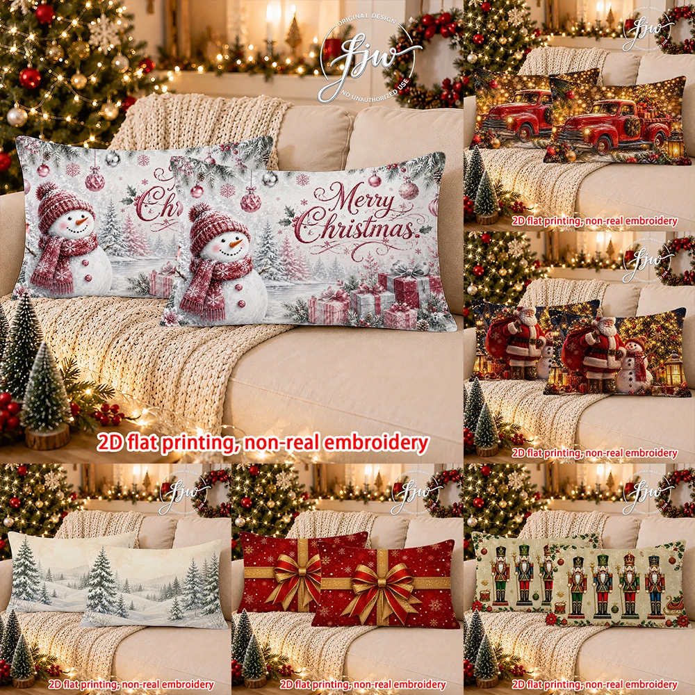 2pc Christmas Decorative Throw Pillow Covers Winter Holiday Rectangular Cushion Cases for Sofa Couch Bed Home Decor
