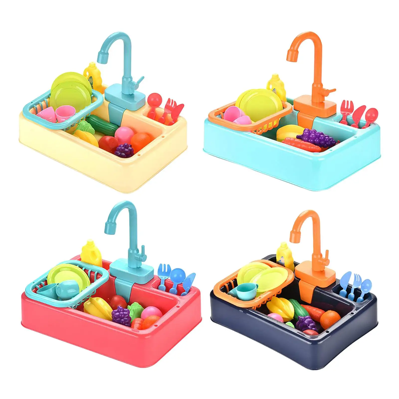 Pretend Kitchen Sink Toy Set Cut Vegetables Game with Simulated Water Tap