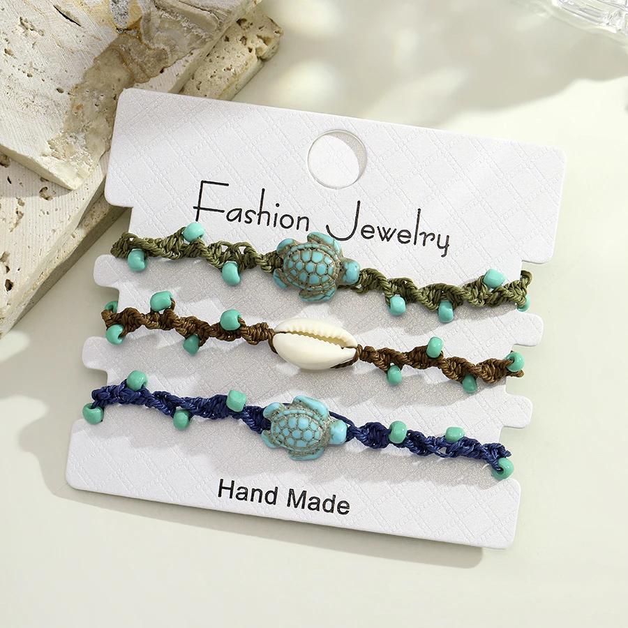3 Pcs/set Bohemia Turtle Charms Bracelets Handmade Adjustable Waterproof Wax String Bracelet For Men Women Sea Beach Jewelry