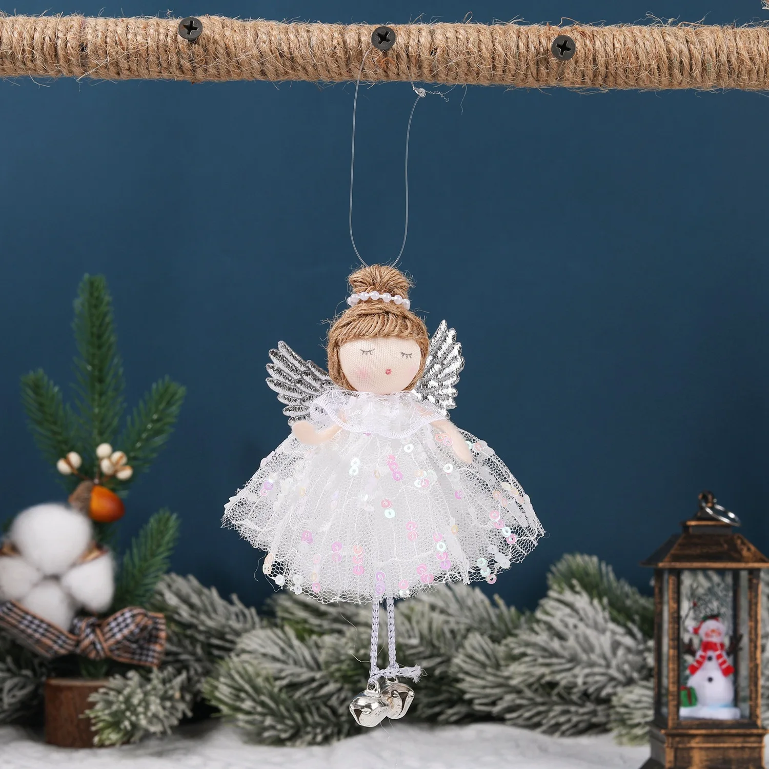 Cartoon Christmas Angel Girl Doll Mini Pendant Hanging Dolls Xmas Tree Crafts Elves Pendant Hanging Angel Doll Props Cloth Wing