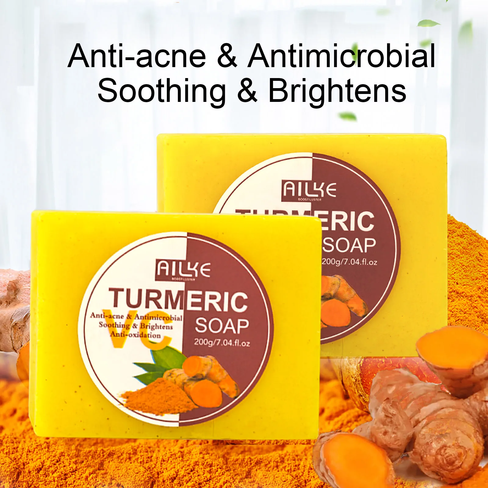 AILKE Turmeric Clean Soap, Deeply Cleaning, Exfoliate, Soft & Smooth Skin, Brighten Whiten Wash Bar, for Body and Face Use