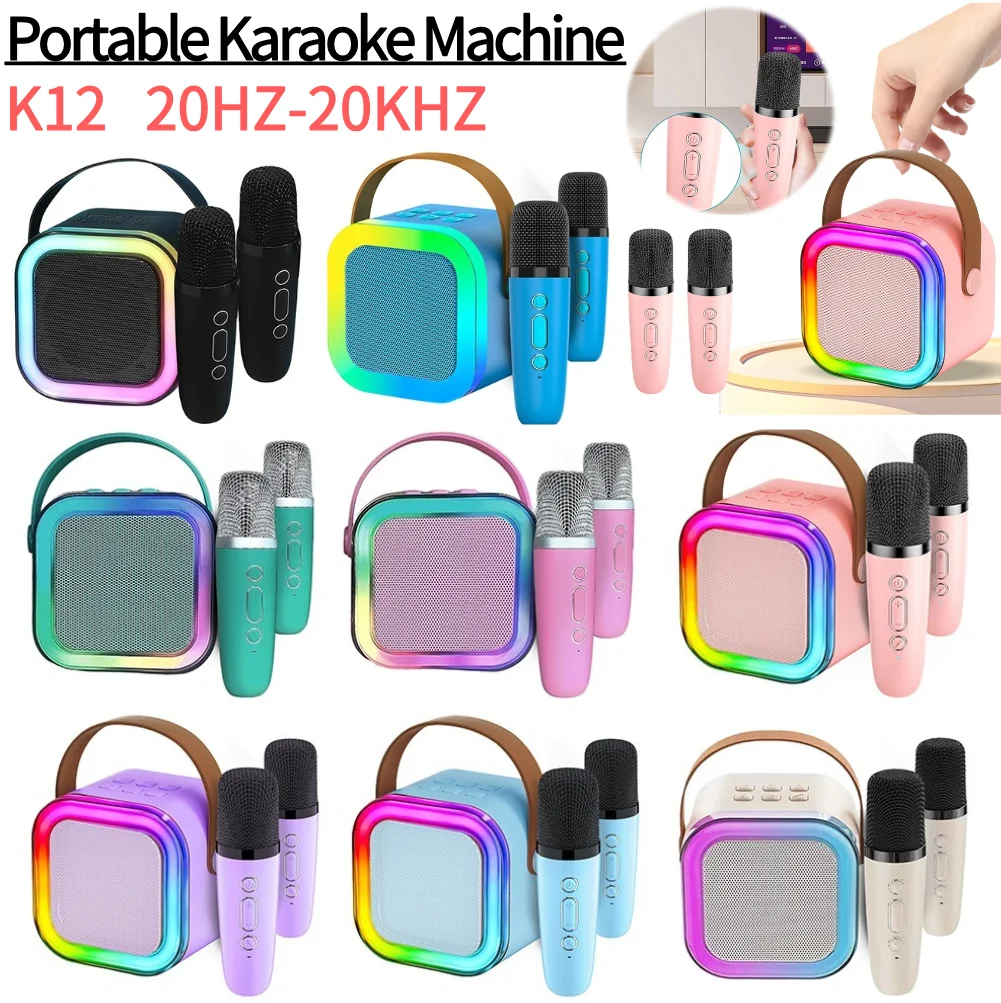 Bluetooth-Compatible 5.3 Karaoke Machine Toy with Wireless Mic Small Speaker Adjustable LED Lights for Home Karaoke