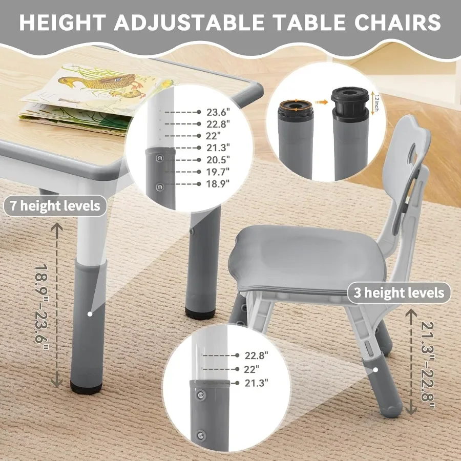 高さ調節可能な子供用学習机椅子セット、3～8歳の幼児や小さな子供向けに設計されており、デスクトップの寸法は23.6×23.6インチです。