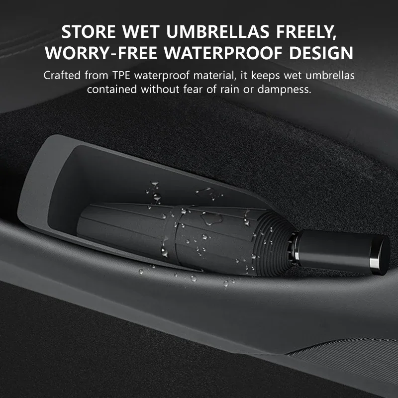 Tempat Penyimpanan Pintu Mobil untuk Tesla Model Y Juniper 2025 TPE Tahan Air Ember Payung Basah Penyerap Guncangan Tempat Sampah Anti-kebisingan