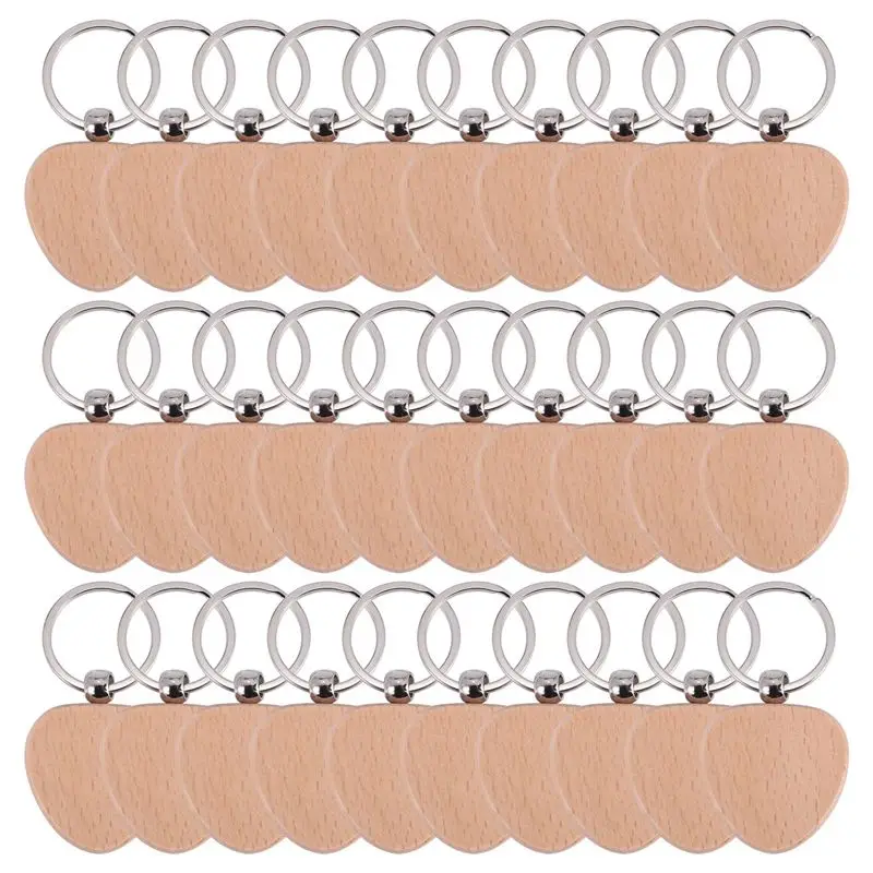 Exquisite-30Pcs Blank Heart-Shaped Wooden Key Chain DIY Wood Keychains Key Tags DIY Gift