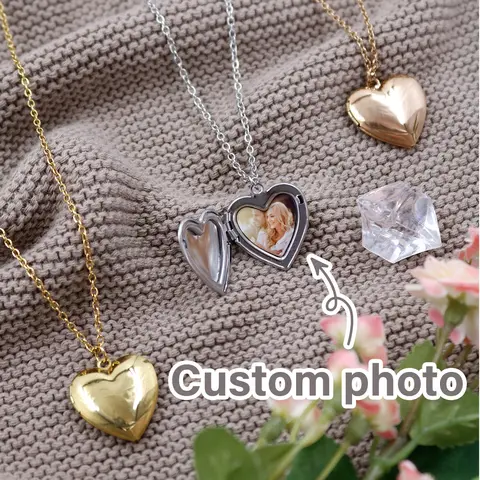 Customizable Personalized Photo Heart Pendant Necklace, Customizable Photo, Interchangeable, Fashionable Back-To-School Gift