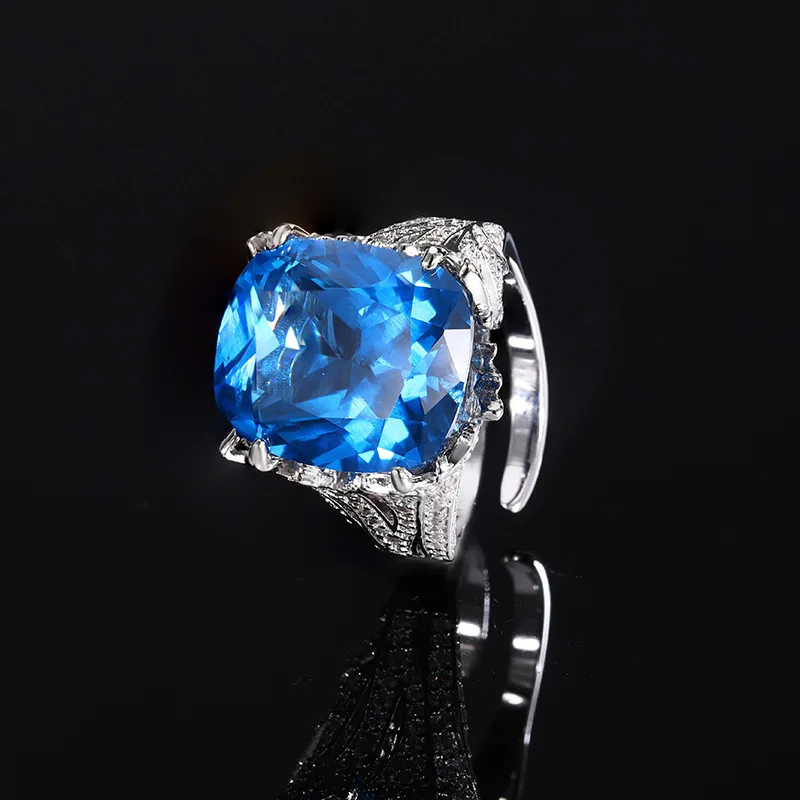 S925 Silver Plated 18K Gold Plated PT950 Platinum Retro Fashion Corundum Fat Square Light Luxury Ring Women 14*16