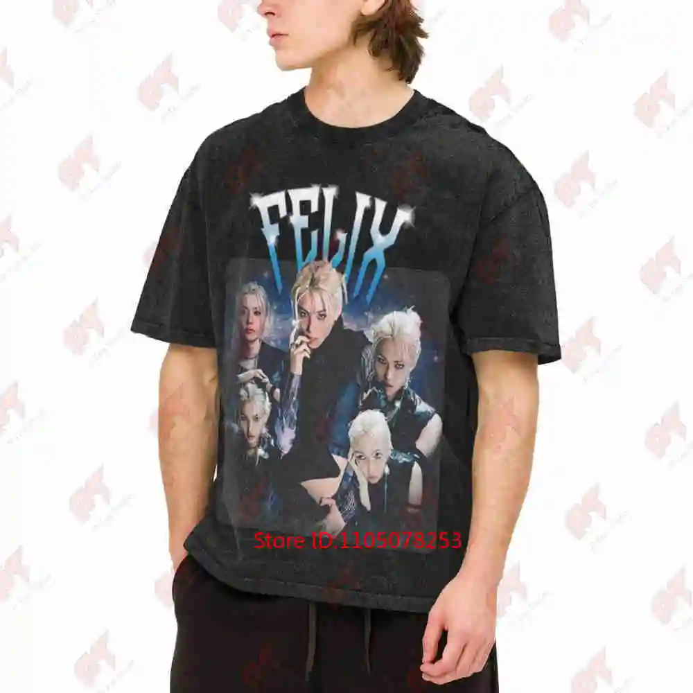 Felix SKZ Wander K-Pop Member Vintage Washed Tee Pure Cotton T-Shirt