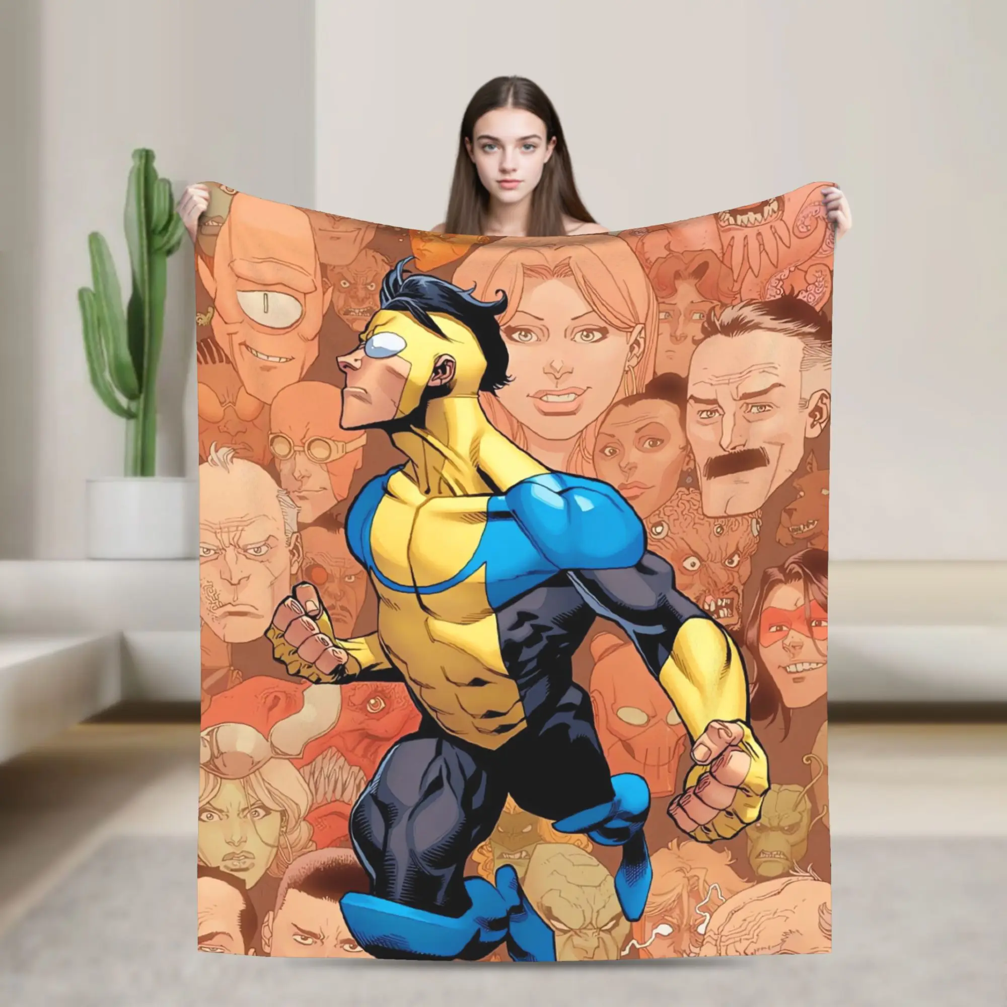 Invincible Hero Character Collage Blanket Quality Super Warm  Throw Blanket Winter Travel Outdoor Fluffy Bedspread