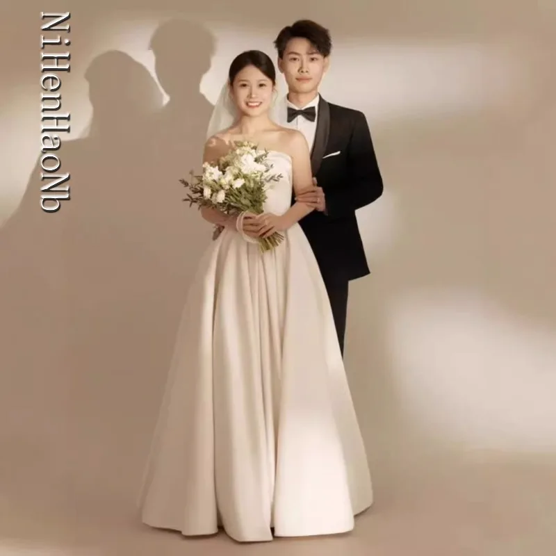 Vestido De Novia ligero francés, Top De tubo para novia, Vestido De Novia De satén Súper Hada, Vestido De Novia De bienvenida