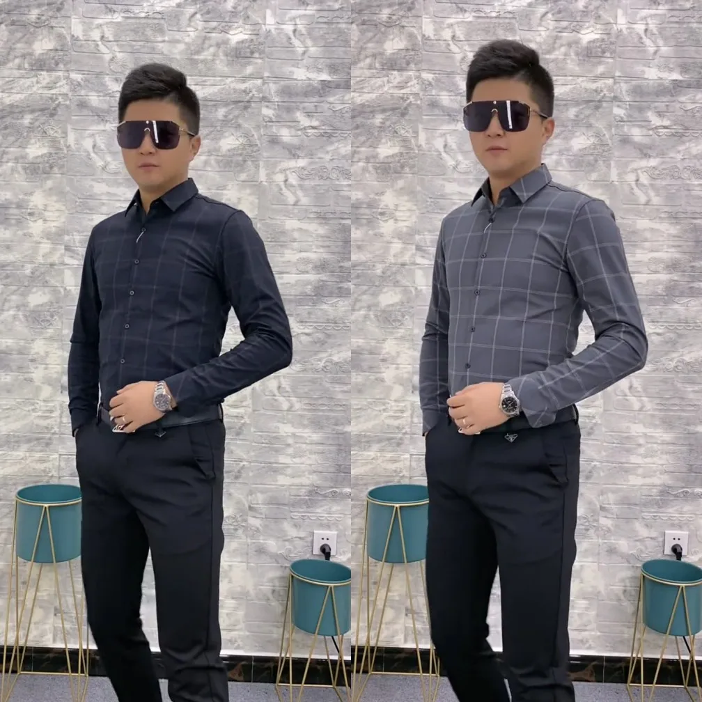 

Men's Fleece Lined Shirt Casual Long Sleeve Slim Fit Business English Style Fashion Urban Youth Autumn No Iron Treatment