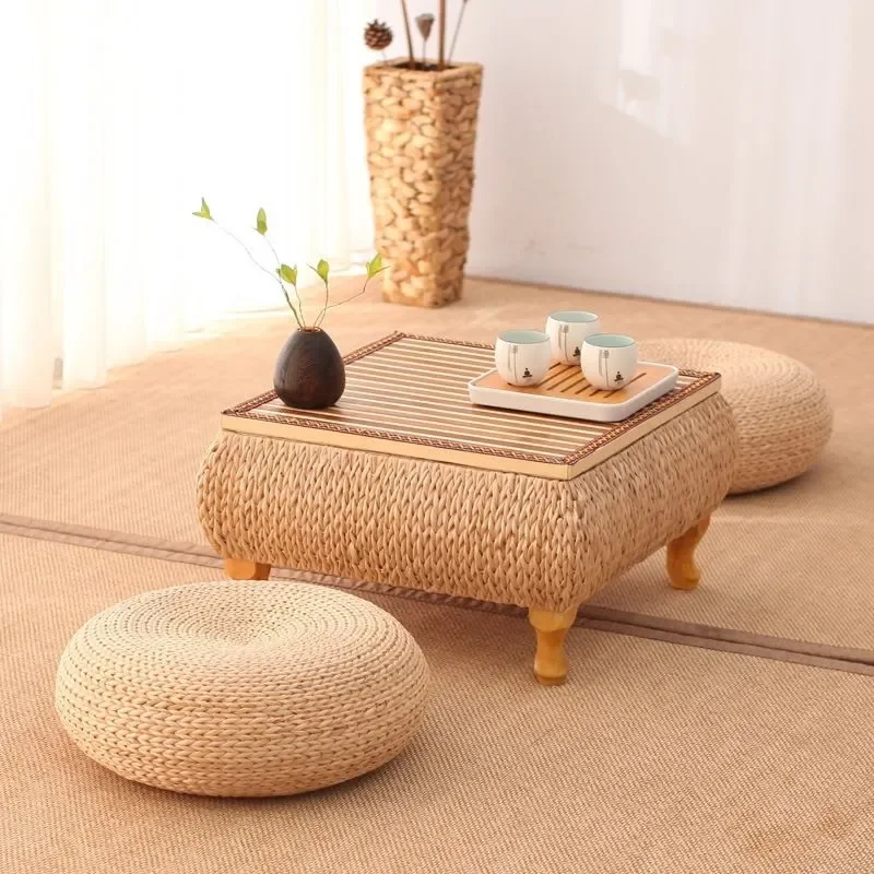 for Tatami Coffee Table Japanese Zen Low Table Bay Window Mini Storage Small Square Rattan Kang Balcony Tea Table