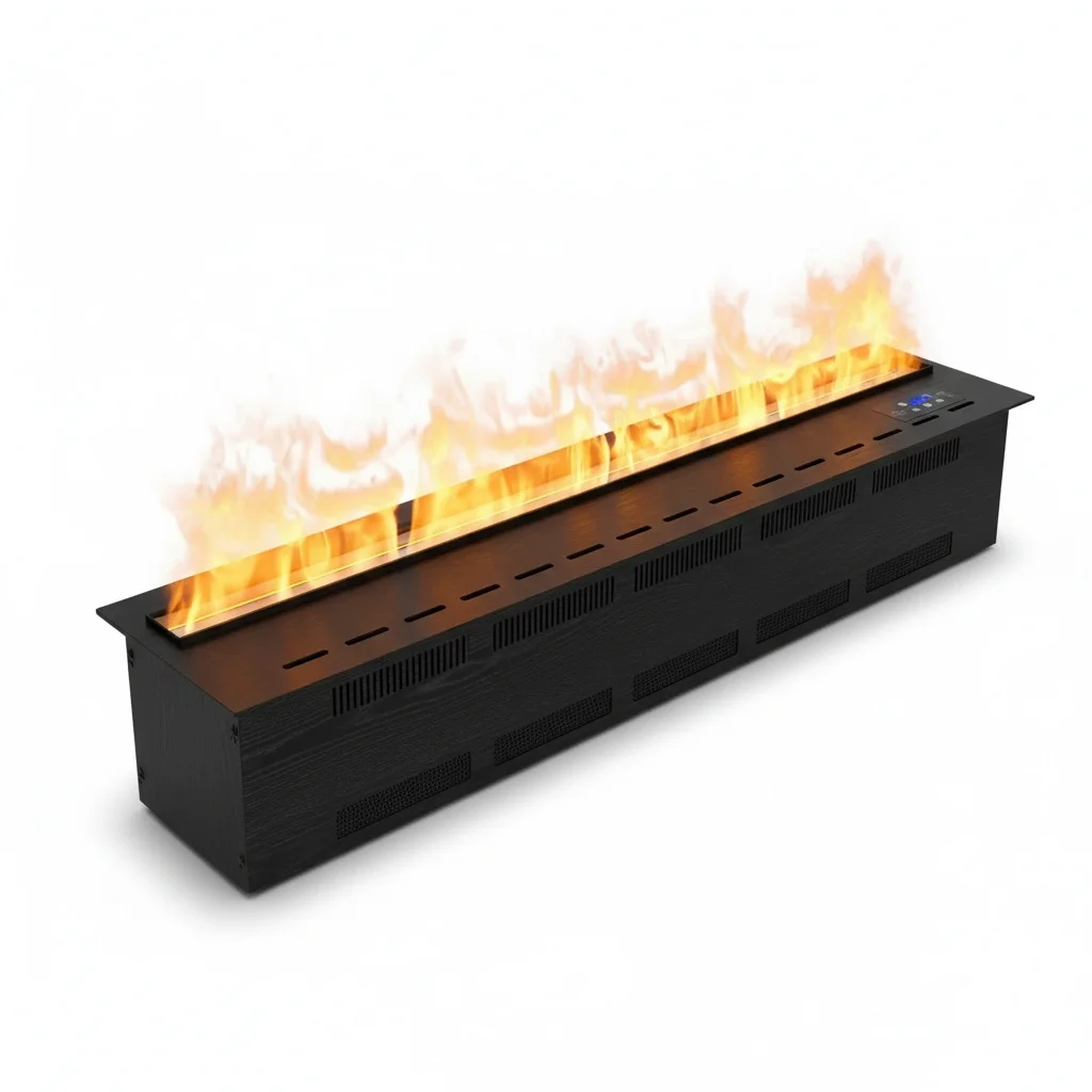 Water Steam Fireplace, 3D LED Electric Vapour Fire Insert, Wood with PVD Finishing, 5L Capacity, 700x240x160mm, Wall-mounted