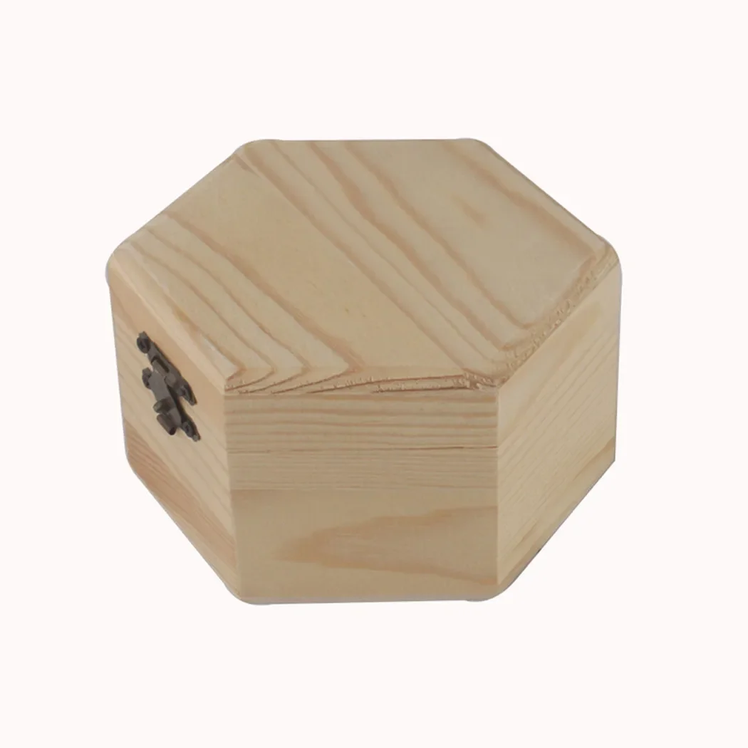 1pc Wooden Hexagonal Shaped Storage Box Jewelry Box Wedding Gifts Favors Box Holder For Home Supply Storage Decoration