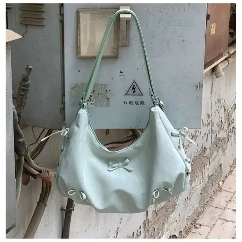 Bloom Fairycore Bow Green Y2k Shoulder Bags Women Hot Girls Casual Large Capacity Handbag Ladies Sweet Cute Backpack Aesthetic