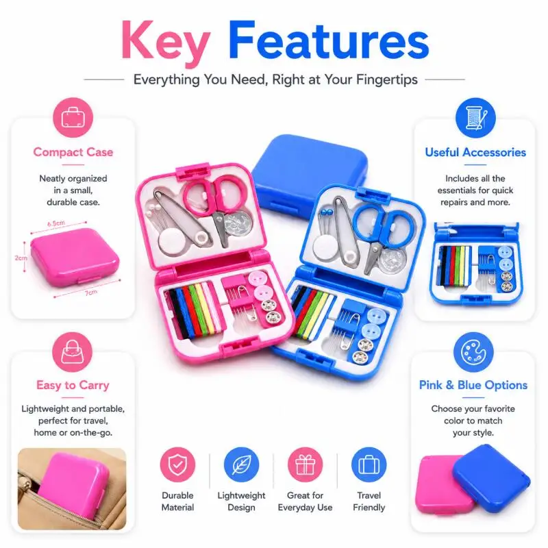 Tragbares Mini-Nähset Reisebox Haushalts-Essentials Nadel Faden Schere Knöpfe Nähnadeln Organizer Kompakte Nähbox – Detail 5
