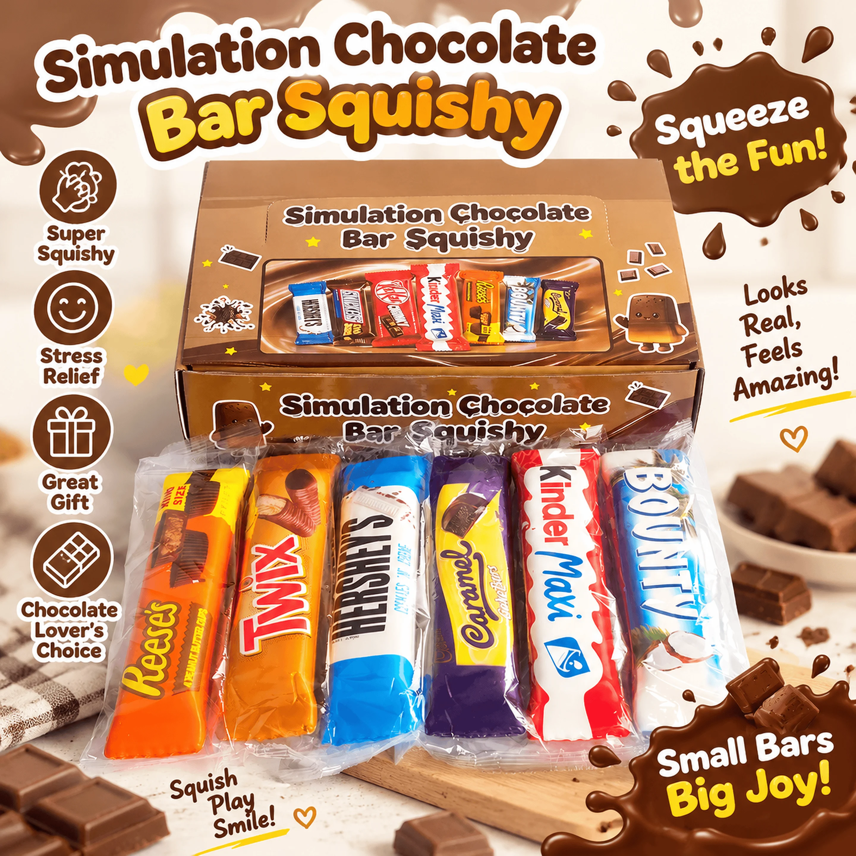 Simulation Chocolate Butter Stick Squishy 1/8Pcs Slow Rebound Squeeze Fidget Toy Stress Relief Sensory Party Favor Toy