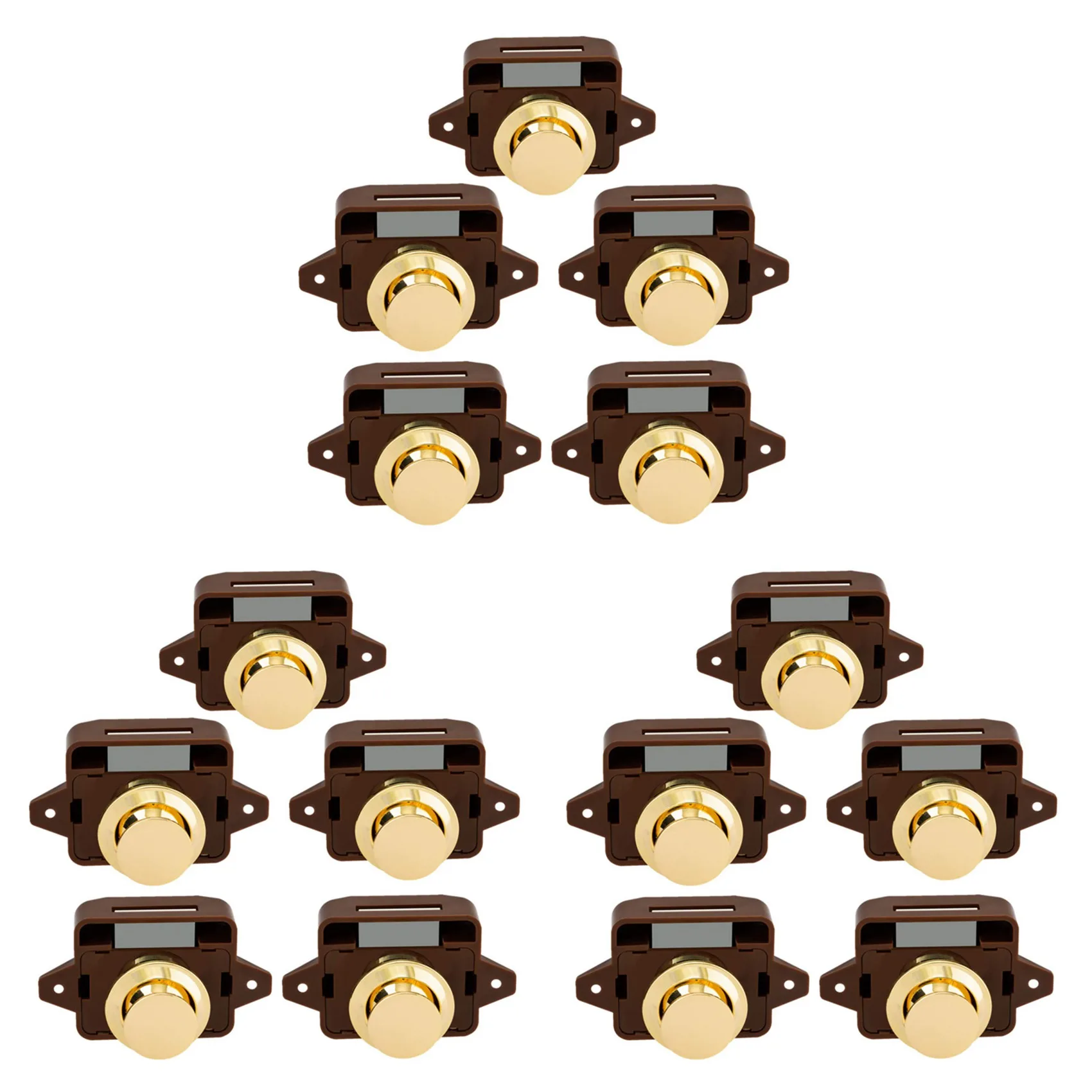 15Pcs Keyless Push Button Catch Door Knob Lock for RV Caravan Cabinet Boat Motor Home Cupboard, Brown Gold