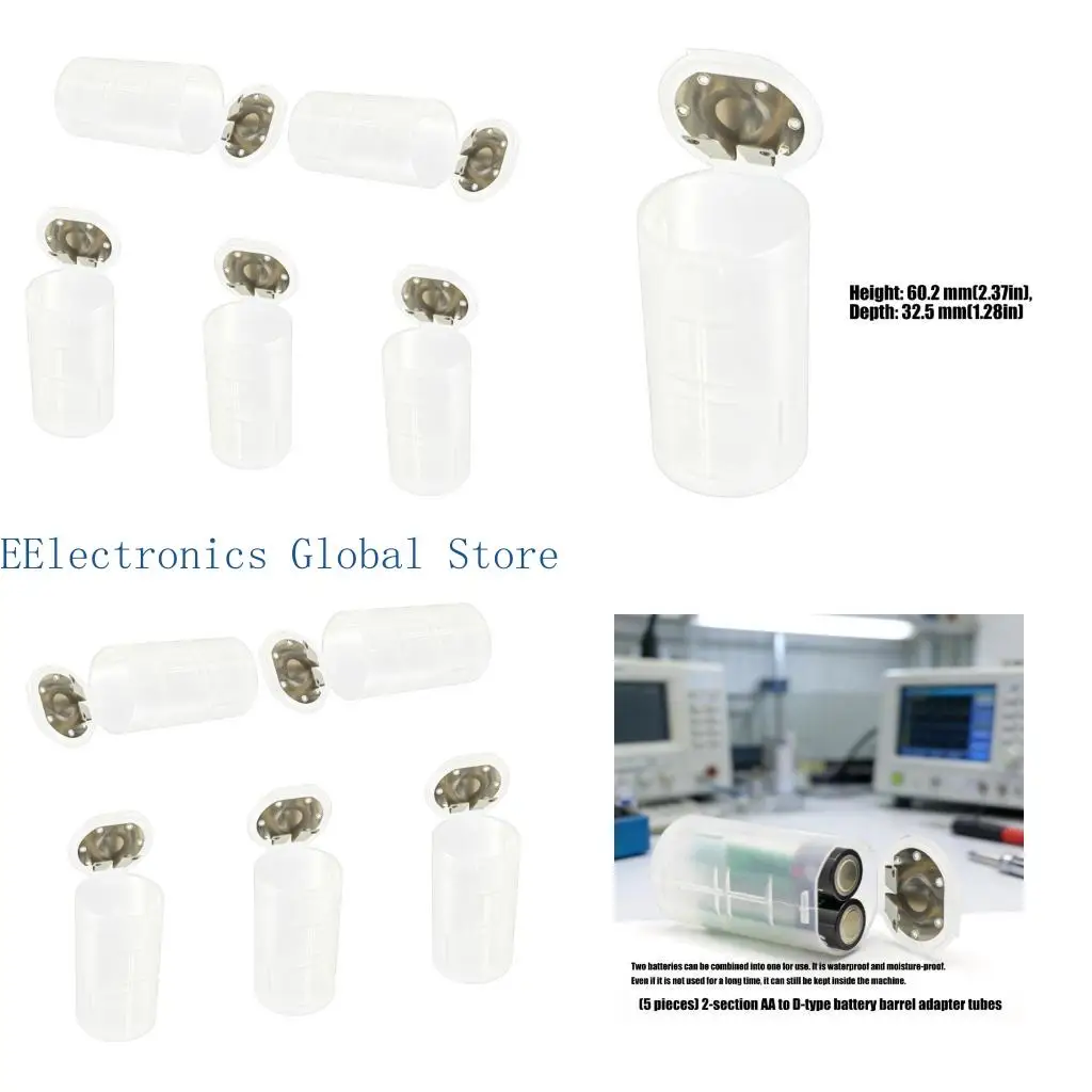 462B Battery Insert Sleeve used in D Size Compartments, Holds Two Double A Batteries, Clear Plastic 5 Pack for Temporary Power