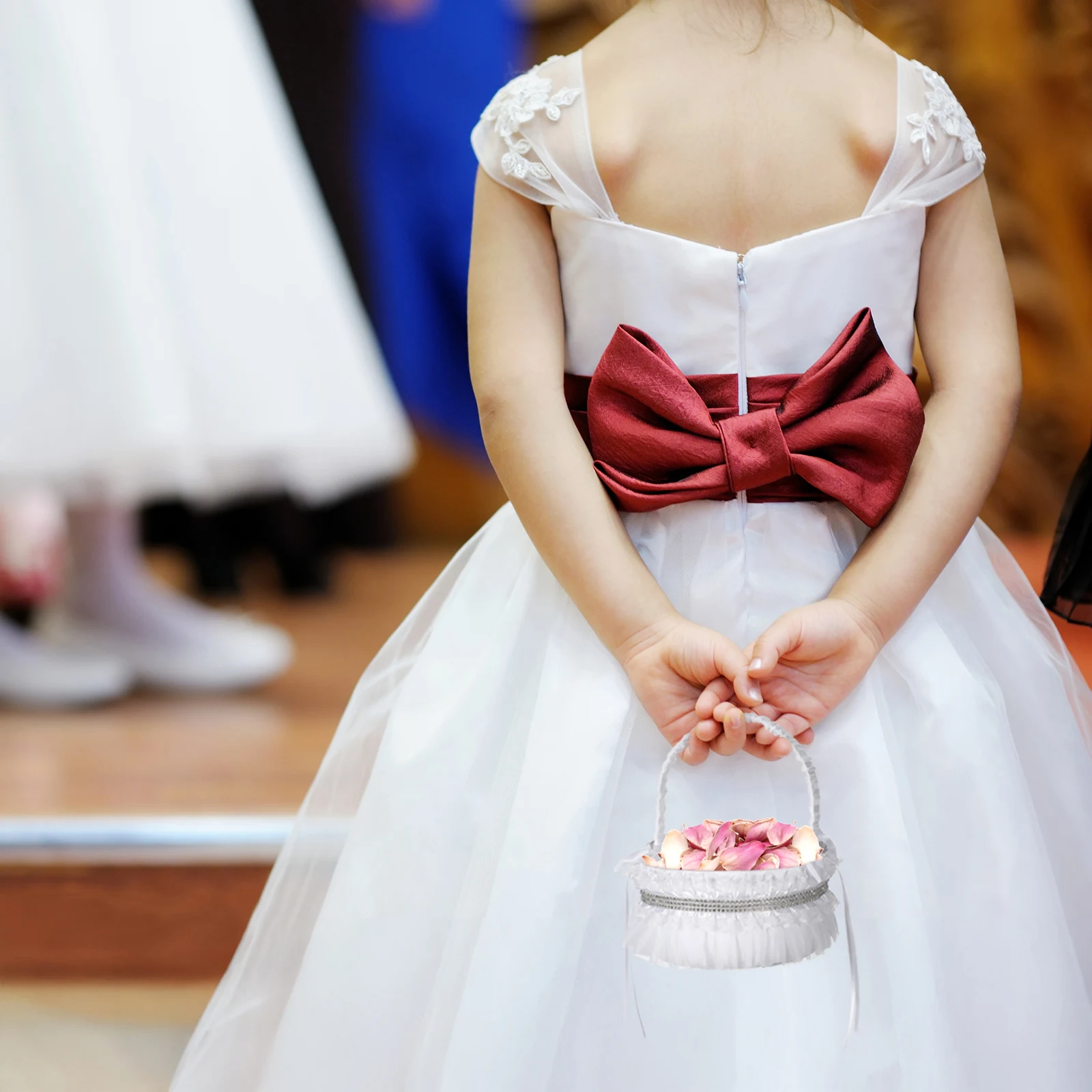 أنيقة حجر الراين سلة للزهور Bowknot الزفاف الغربي سلة للزهور حفل رومانسي الديكور حامل البتلة #6