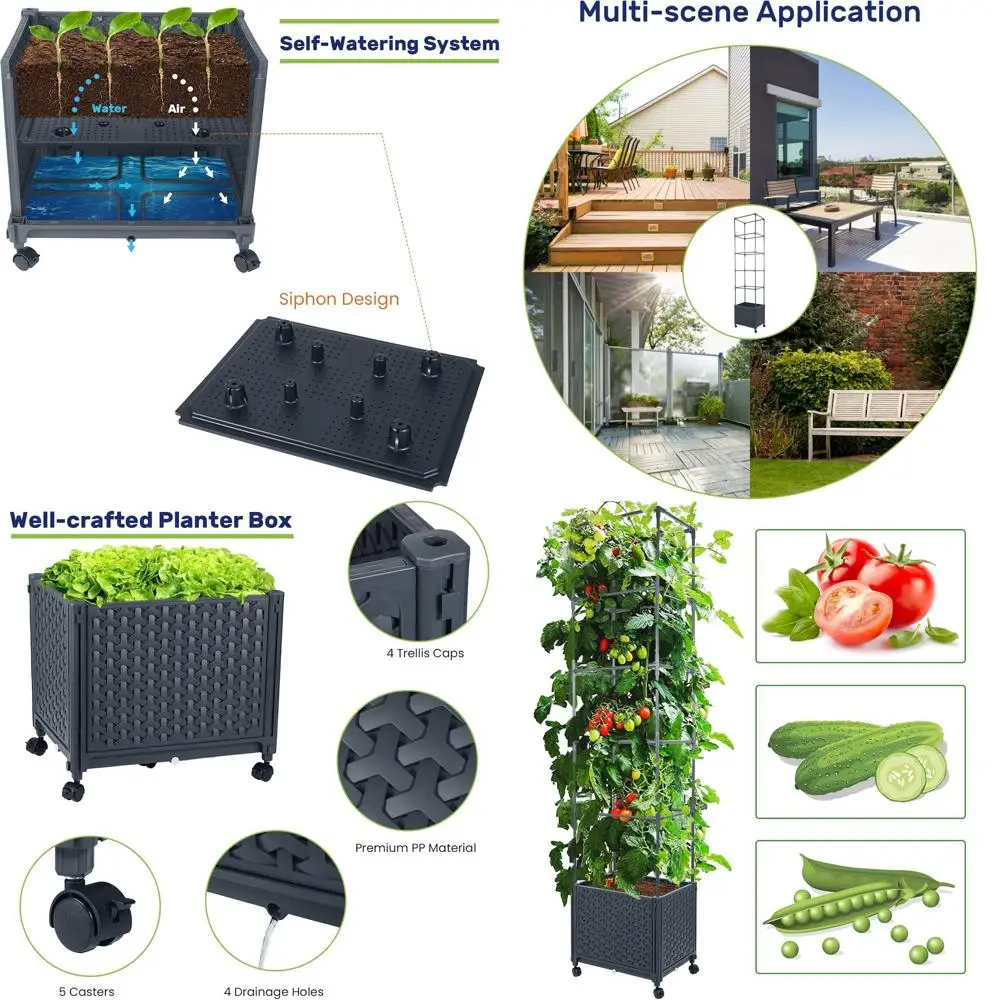 

Самополивающийся ящик для пополнения растений 67,6 с решеткой для садоводства на открытом воздухе, на колесиках и на колесах