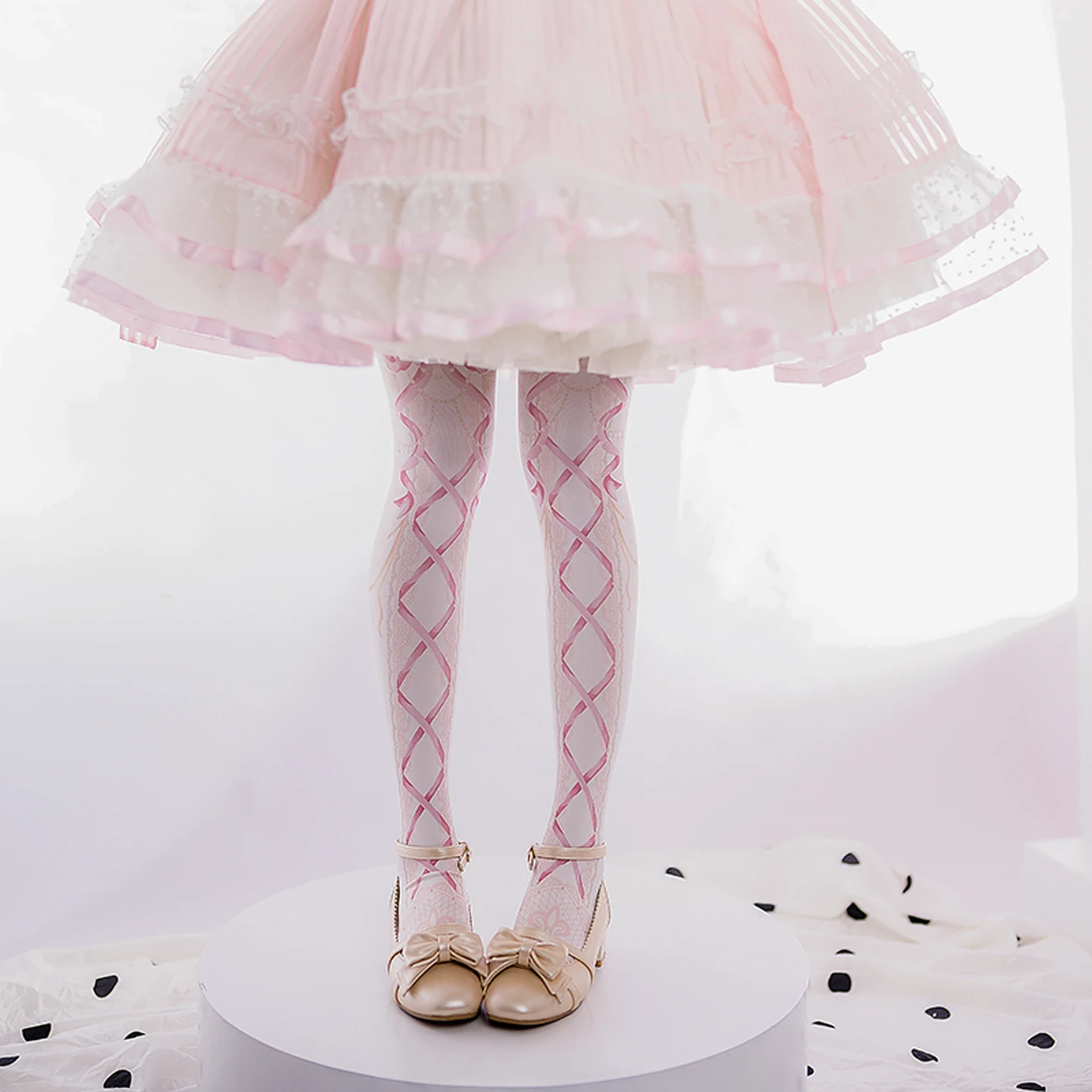 

Japanese Sweetheart Girl Lolita Socks Women's Spring Summer Velvet Bow Ribbon Print Pantyhose Lolita Sweet Lo Socks for Women