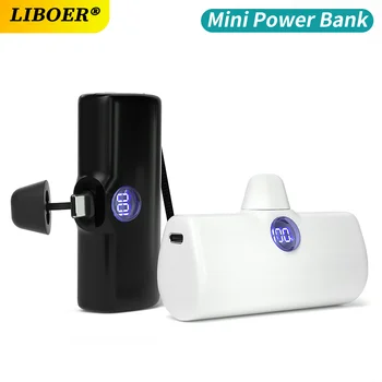 Mini Power Bank 5000mAh Poratable Fast Charge Wireless Type-C/Lightning Plug External…