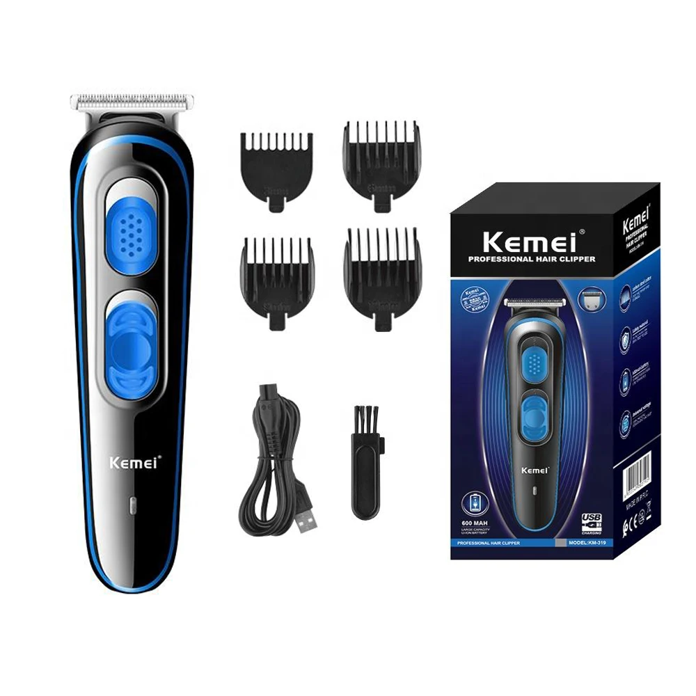 KEMEI KM-319 erkek kesme akülü berber profesyonel saç kesme sessiz yağ kafa elektrikli saç kesimi makinesi USB şarj edilebilir