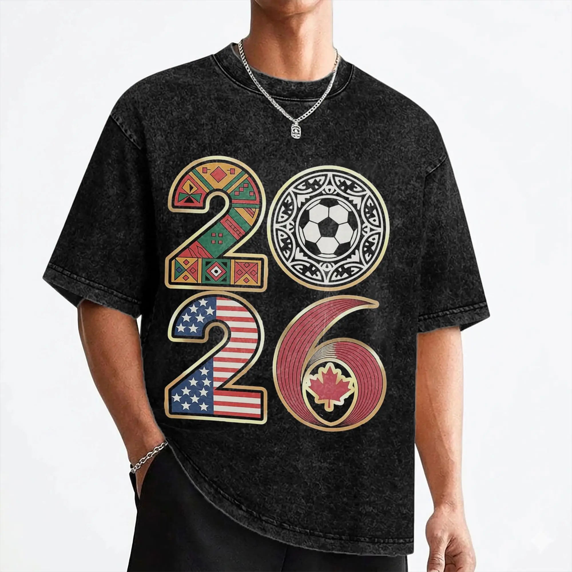 Usa Canada Mexico Soccer 2026 T Shirts Washed 100% Cotton T-Shirts Football Match Men Women Streetwear Graphic Printed Tees