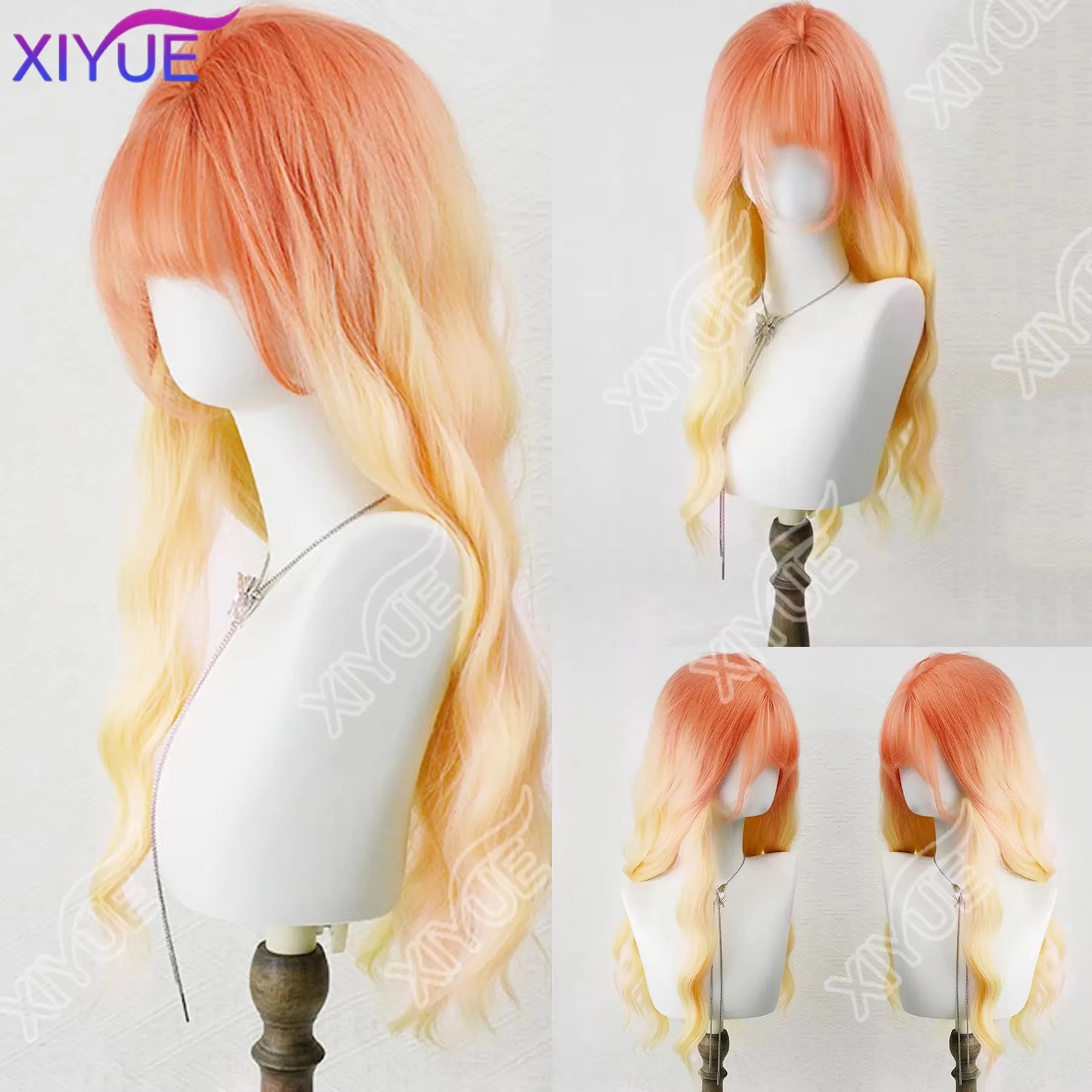 

synthetic gradient water ripple wig Orange red gradient beige Synthetic Hair Wigs for Women Long Wavy Cosplay Wig XIYUE