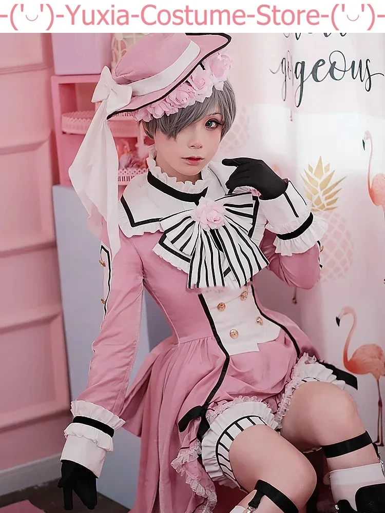 Anime Black Butler Ciel Phantomhive Robin Pink Lolita Dress Game Suit Gorgeous Cosplay Costume Halloween Party Outfi