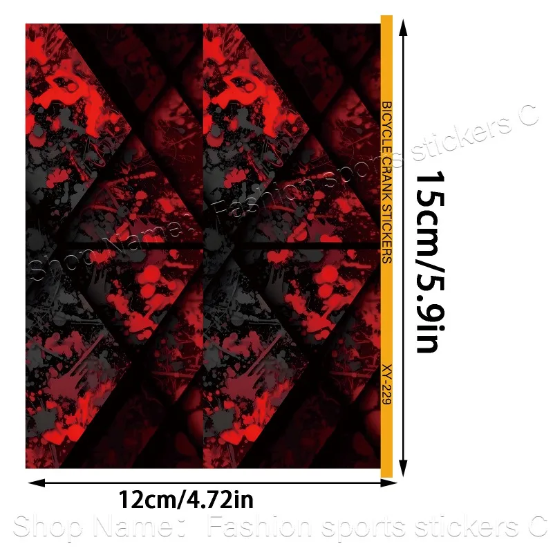 1Pair Red Black Splatter Pattern Bicycle Crank Stickers, Waterproof Scratch Resistant Vinyl Decals