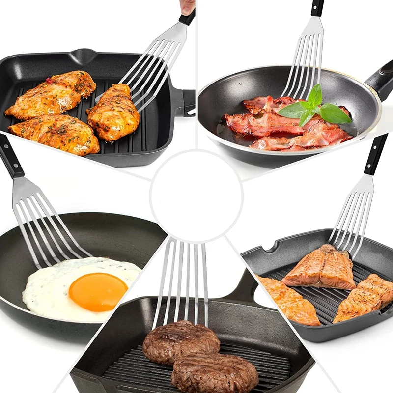 Pá Espátula de peixe de 12,4 polegadas - Espátula turzadora de peixe com fenda com design de cabeça inclinada - e espátula fina de metal