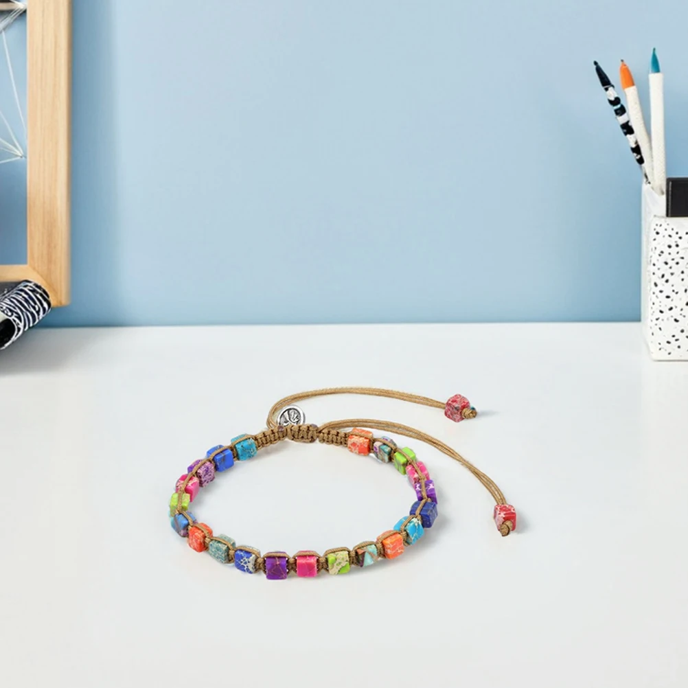 

2 Pcs Colorful Emperor Stone Bracelet Adjustable Bracelets for Women Weave Beaded Mother Girls