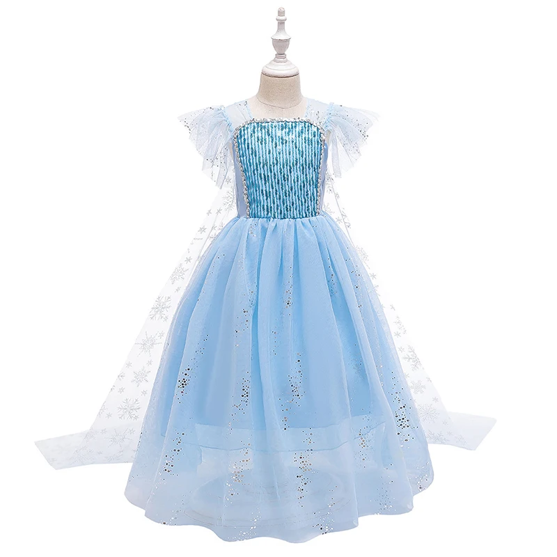 Ice Snow Queen Girls Dress Cosplay Costume Carnival Party Little Princess Dress Christmas Birthday Gift 4-10 Years Kids Clothes