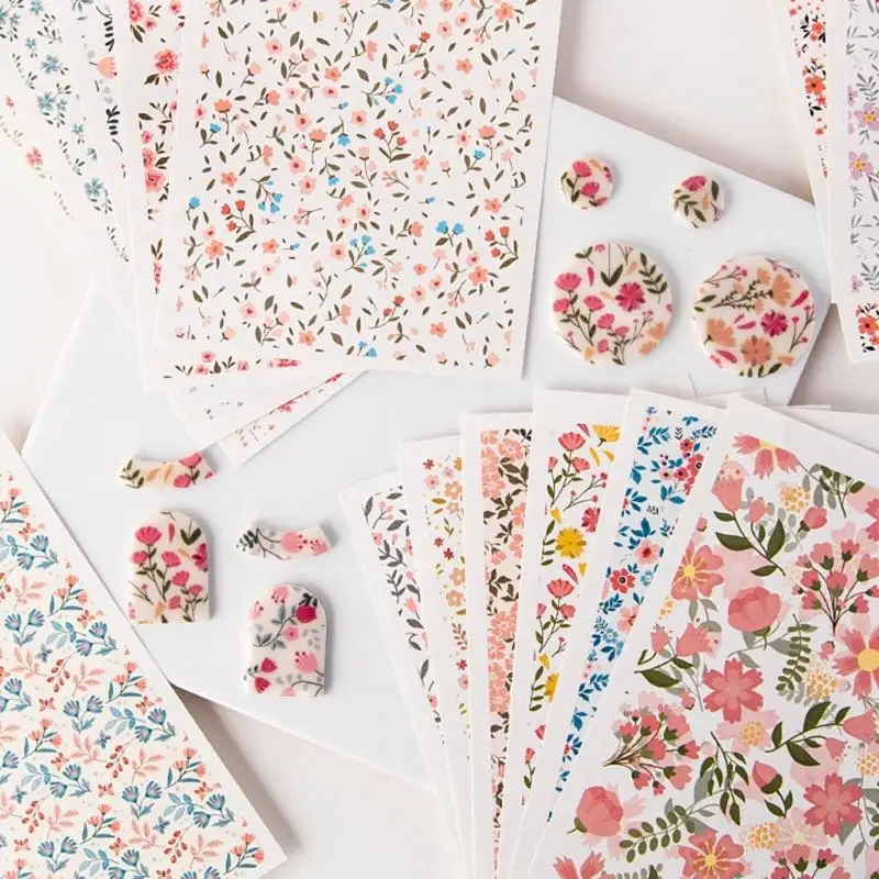 H9EC Flower Clay Water Transfer Paper for Clay Jewelry Making, Clay Water Transfer Paper Water Soluble Clay Transfer Paper