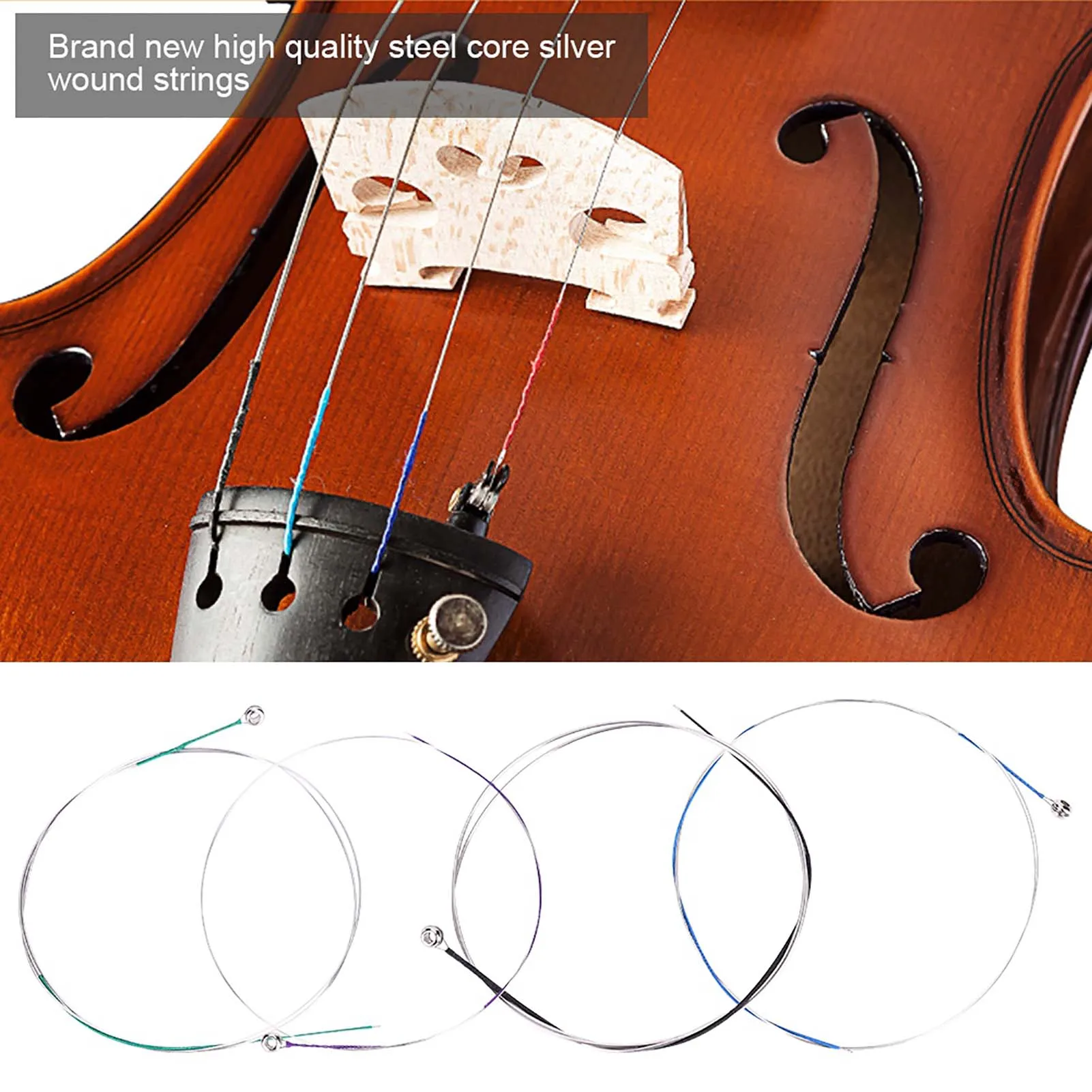 4/4 Violin String Steel Strings Set Violin Core Full Size 010 014 020 029 (010‑029)