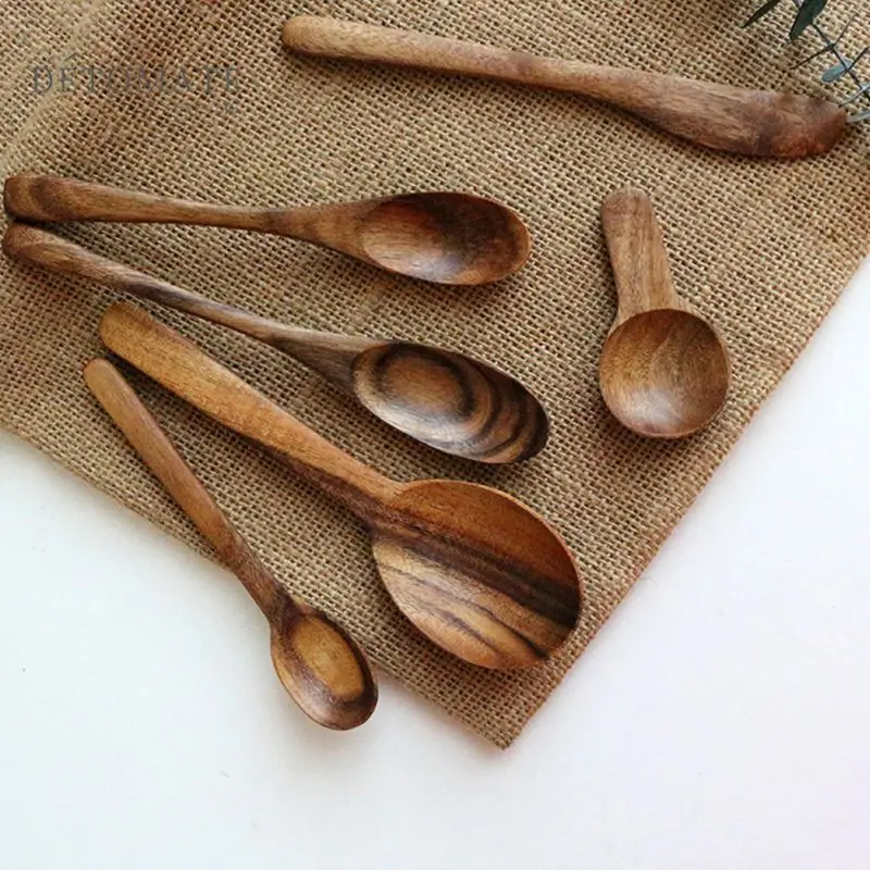 Teak Wood Tableware Mini Seasoning Spoon Colander Spoon Natural Wood Soup Sskimmer Ccooking Spoon Wooden Kitchen Tableware Tool