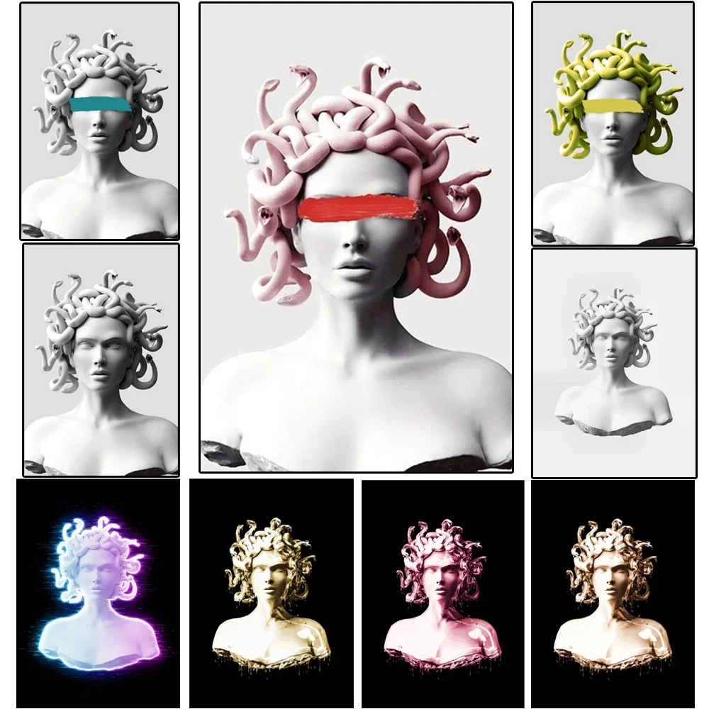 Modern Medusa Graffiti Art Canvas Print  Large Colorful Wall Poster for Living Room Home Decor