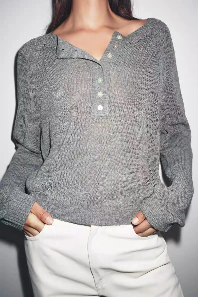 Retro Baker Sle Long Sve Knitted irt New Arrival Fall Season Women's Faion One oulder Design Comfortable Loose Fit